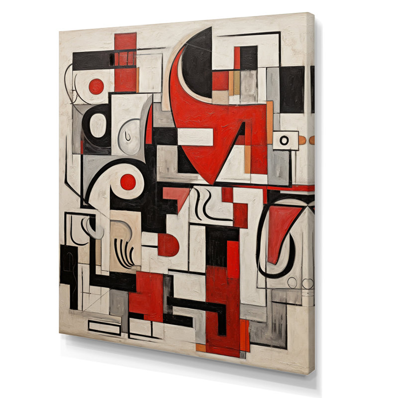 "Urban Passion" abstrait rouge noir blanc - impression sur toile géométrique moderne, Toile tendue