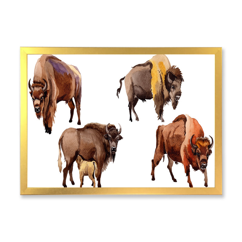 Bison exotique - Peinture sur toile, H 25,5 po x l 33,5 po x P 1 po, Cadre doré