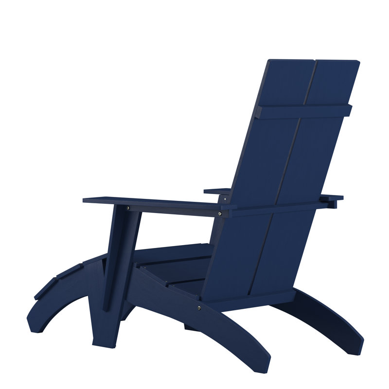 Chaise Adirondack d'extérieur avec repose-pieds Brady, Bleu marine