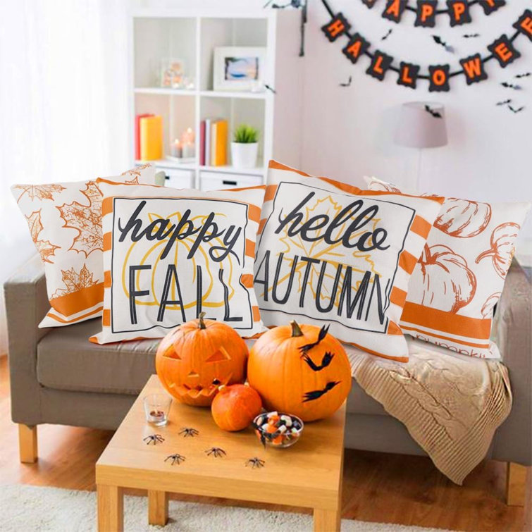 4pcs Fall Pillow Covers 18x18 Inch Hello Pumpkin Leaves Fall Decor Outdoor  Fall Pillows Decorative Throw Pillows Cases Farmhouse Autumn Thanksgiving D