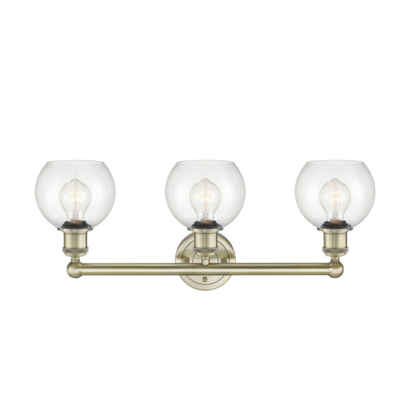 Éclairage pour salle de bain 3 lumières à intensité variable, Laiton antique, Transparent, H 10,63 po x l 24 po x P 7,5 po