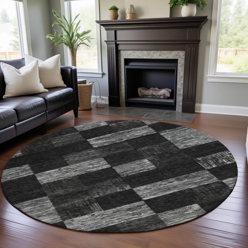 Premium Machine Washable Krause AMF1139 Geometric Rug, Round 8'
