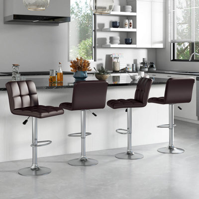 Flavienne Swivel Bar Stools Set Of 4 With Heavy-Duty Metal Base & Footrest Back