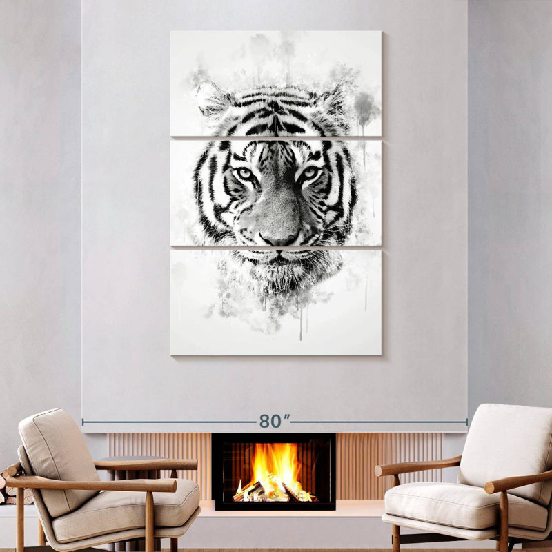 Tête de tigre Brampt noir et blanc, H 74 po x l 48 po