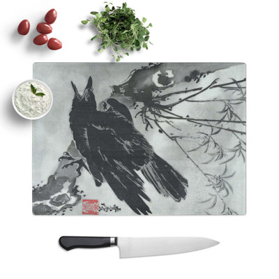 Tempered Glass Crow on a Branch Chopping Board