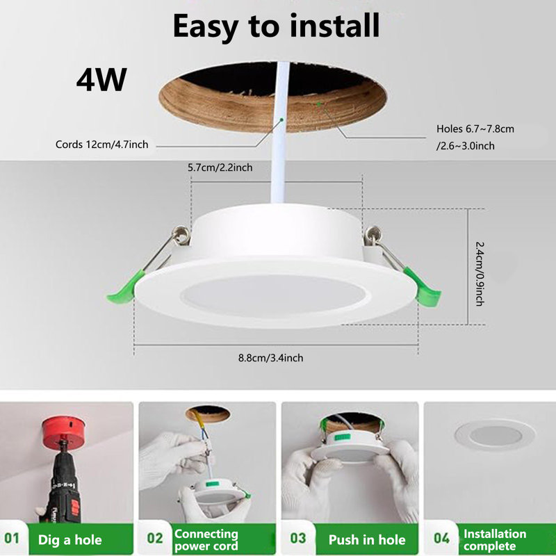 LED Recessed Downlights, 3 CCT in 1 Recessed Ceiling Lights, Warm White/Natural White/Cool White Adjustable, Round Spotlights for Bathroom Kitchen Living Room