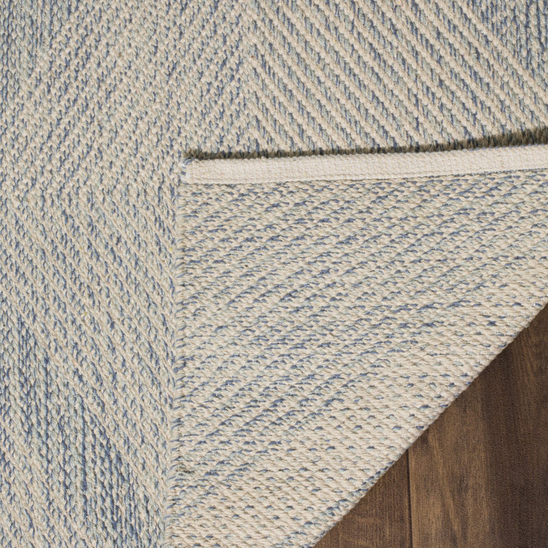 Tapis bleu clair / ivoire en coton tissé à plat à la main Bester, Tapis de couloir 2 pi 3 po x 9 pi