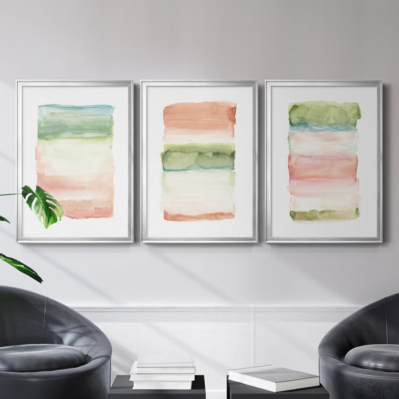 «Skye I», ensemble de 3 reproductions d'art, H 22,5 po x l 91,5 po x P 1,5 po, Toile encadrée argentée