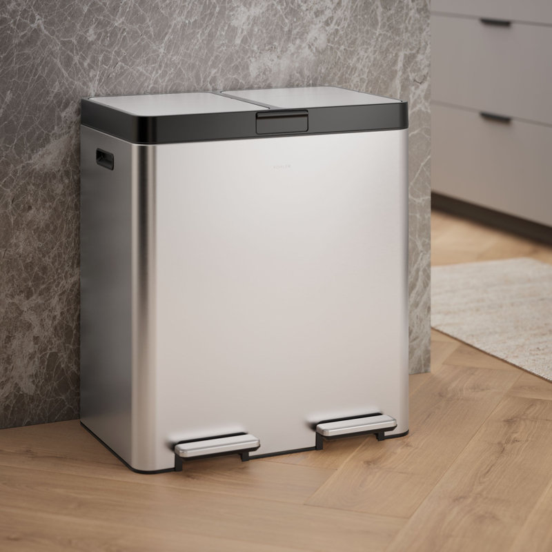 82-Liter Stainless Steel Dual-Bin Step Trash Can, Gray
