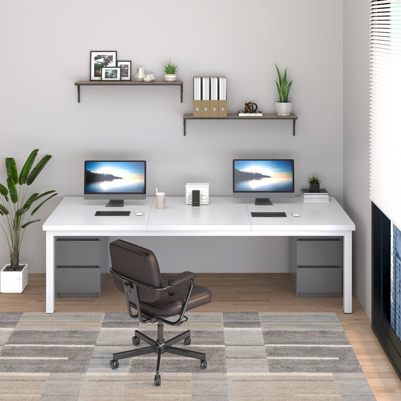 Grand bureau d'ordinateur, bureau d'ordinateur de jeu avec un design moderne, bureau d'ordinateur de bureau., Blanc