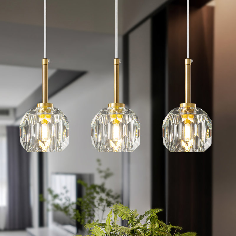 Modern Kitchen Island Fixtures Mini Crystal Gold Pendant Lights Adjustable Chandeliers for Kitchen Dinning Room Bedroom