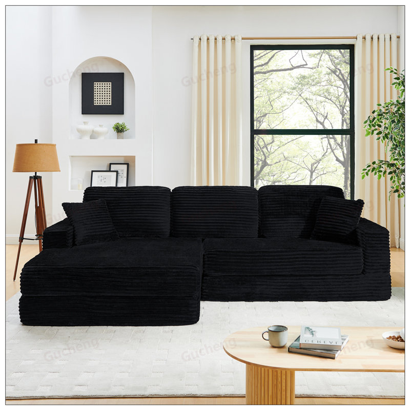 Canapé modulaire en forme de L, canapé compressé confortable avec un design peu encombrant, se déplie en un lit, style minimaliste moderne