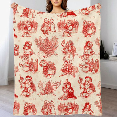 1Pc Christmas Santa Snowman Patterned Flannel Blanket Soft Unique Vintage Feelings Cozy Celebration For Sofa/Bed/Travel 40*50