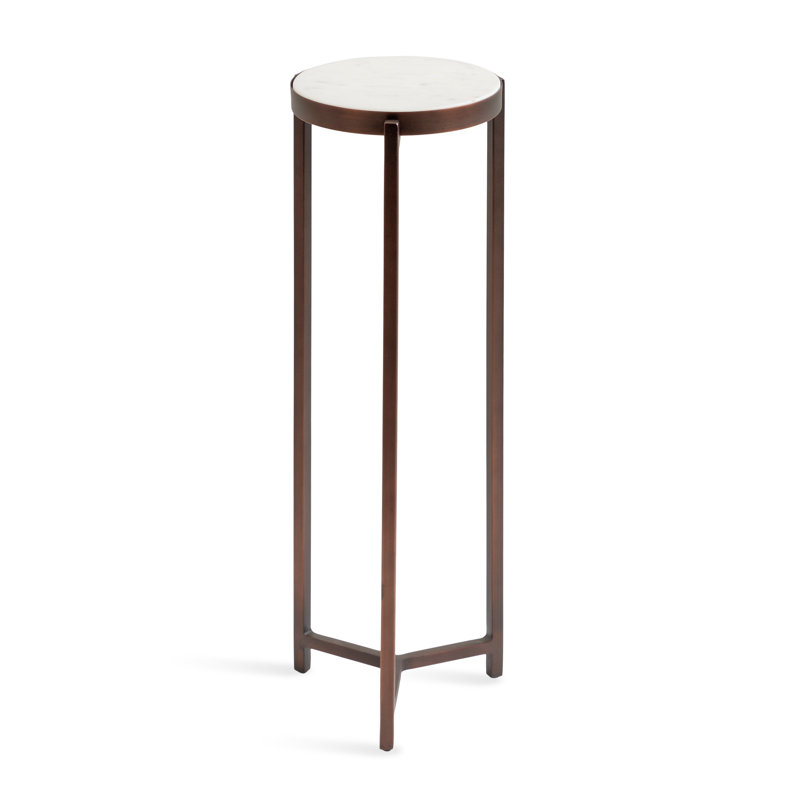 Eveland Round Metal Drink Table, White, Bronze