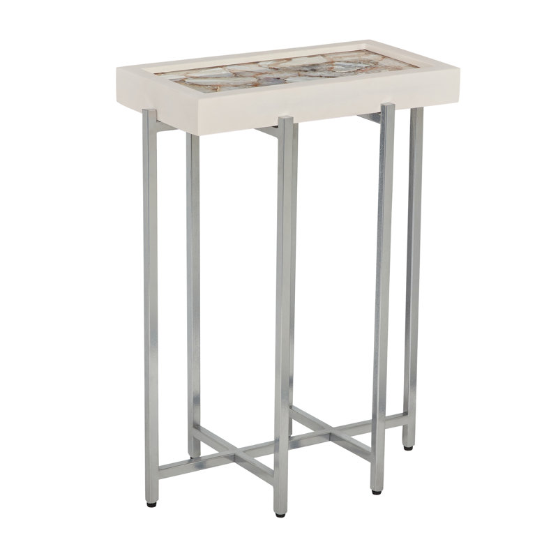 Table d'appoint avec cadre en pierre et base en métal, Plateau en agate blanche / base en chrome