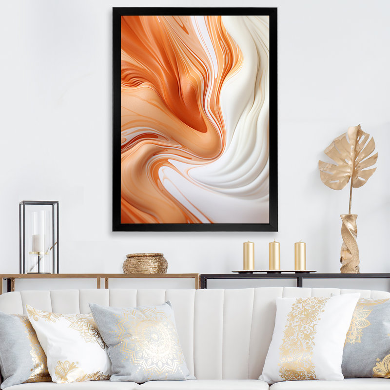 «Orange» et «Paint Waves» - Art mural abstrait à l'encre liquide, Cadre simple noir, H 32 po x l 24 po x P 1 po