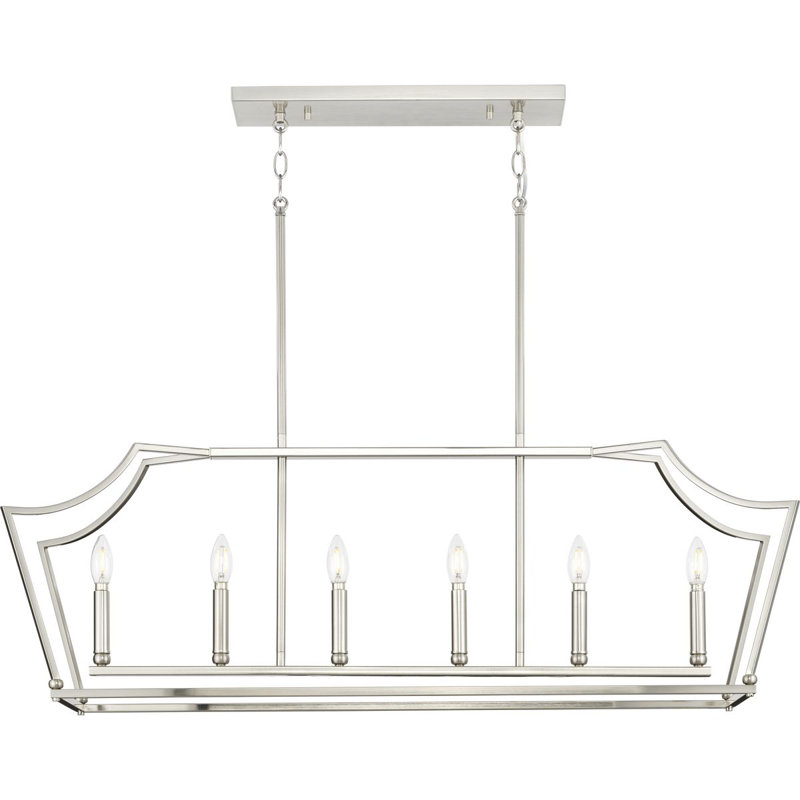 Nouveau lustre linéaire traditionnel à six lumières Ahkil, Nickel brossé