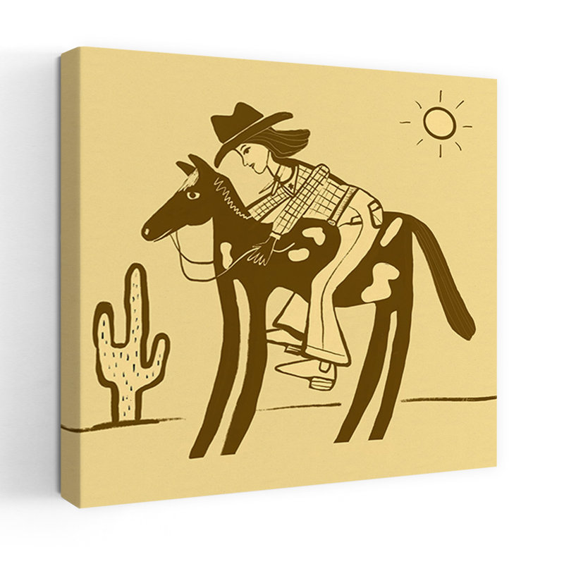 Cowgirl Western Riding Horse by Sharyn Bursic - Wrapped Canvas Print, 91.44 cm H x 91.44 cm W, Yellow/Brown