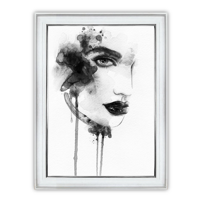 Woman Flirting - Painting, 49cm H x 39cm W x 2.6cm D, White/Silver Framed