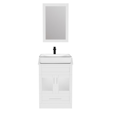 24 po X P 18 po P x 32 1/2 po Armoire de salle de bain H blanche avec miroir et lavabo