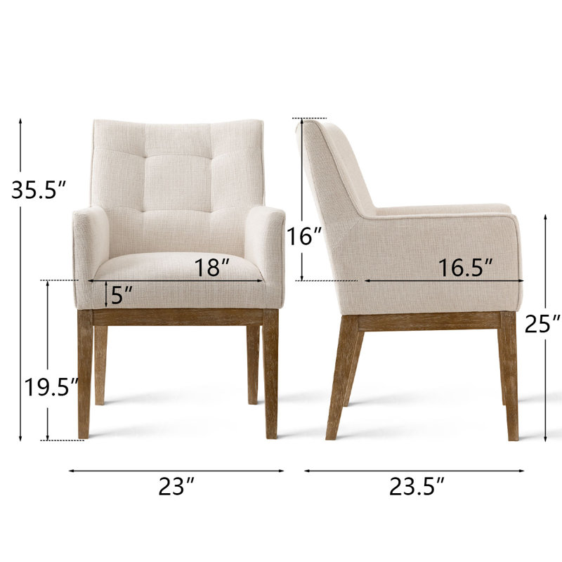 19.5" Seat Height Tweed Upholstered Fabric Dining Armchair, Beige