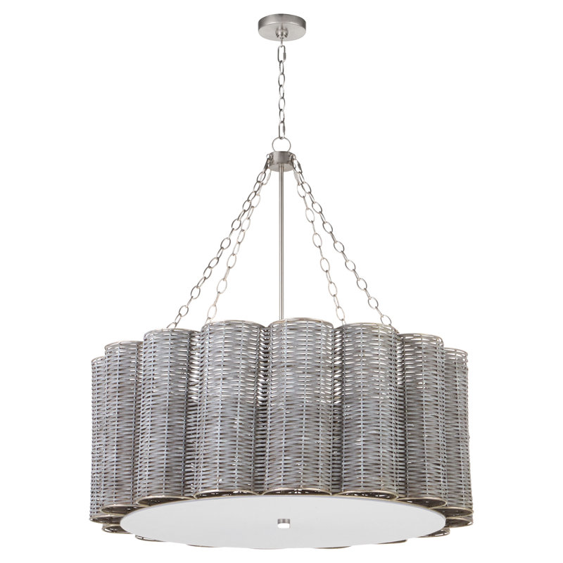 Boracay 6 - Light Rattan Dimmable Drum Chandelier, Brushed Nickel, Gray