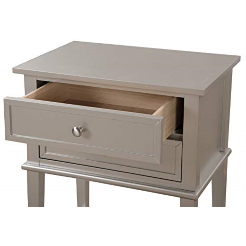 Marydel 2 Drawer Mid Century Modern Nightstand Bed Side Table Wood Nightstand Small Dresser For Bedroom, Silver Champagne