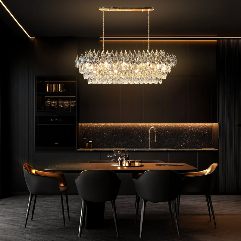 Lustre rectangulaire en cristal de luxe 14 lumières à intensité variable , Gold