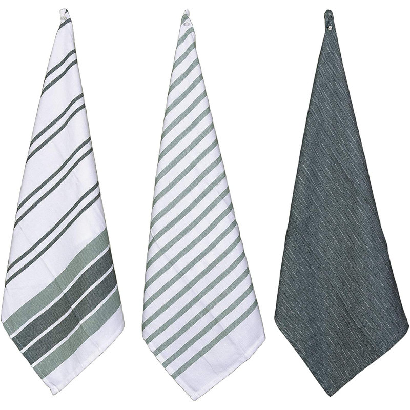 Cotton Stripe Kitchen Towel Linen Set, Sage