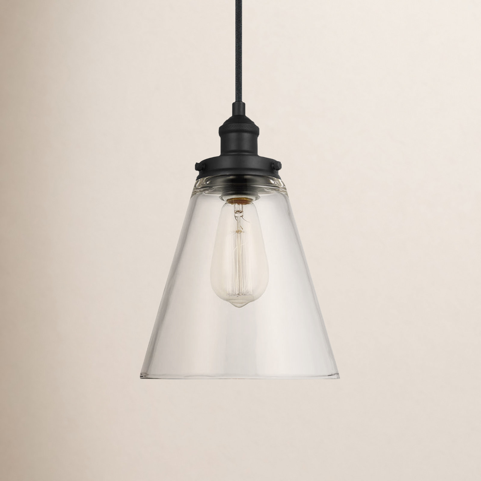 Topanga Single Light Glass Dimmable Pendant, 10.75" H x 9" W x 9" D, Midnight Black