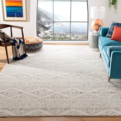 Area Rug 8X10 - Tulum Collection - Large - Ivory & Grey, Moroccan Boho Tribal Design, Non-Shedding & Easy Cleaning, Ideal For Living Room, Bedroom, Office, Dining Space (TUL272A)