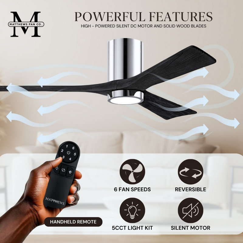 Irene LED Ceiling Fan, Polished Chrome, Matte Black, 52"