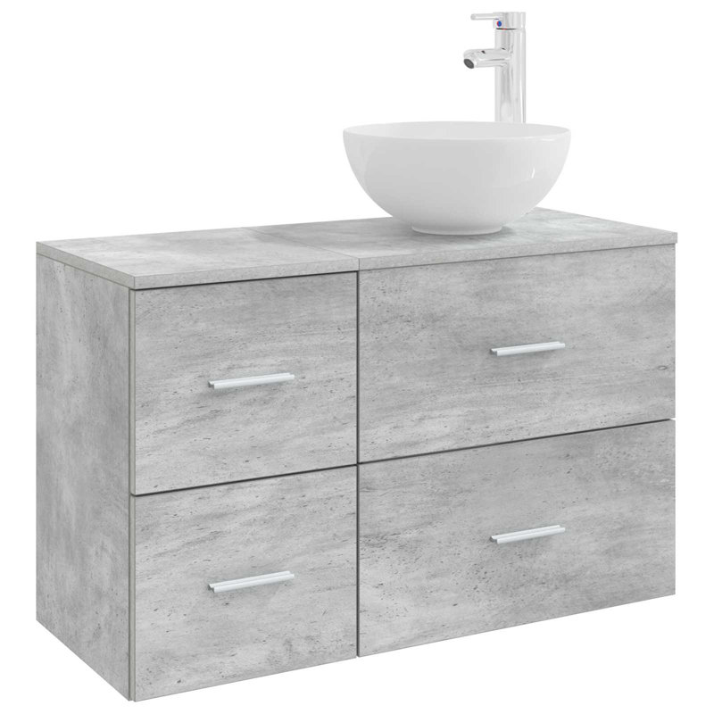 Vanity & Mirror Set, Concrete Grey