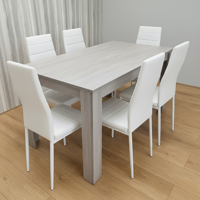 6 - Person Dining Set, 75cm H x 80cm W x 140cm D, Grey, White