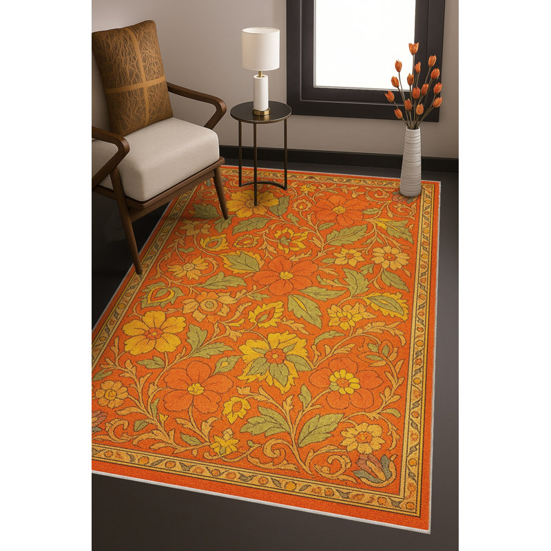 Tapis tissé à motif floral lavable Mosso, 3'11" x 5'11"