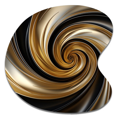 Abstrait spirale abstraite or liquide et noir - art mural asymétrique abstrait en forme de spirale