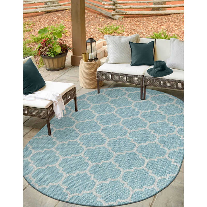 Bartonsville Geometric Indoor / Outdoor Rug, Oval 7'10" x 10'
