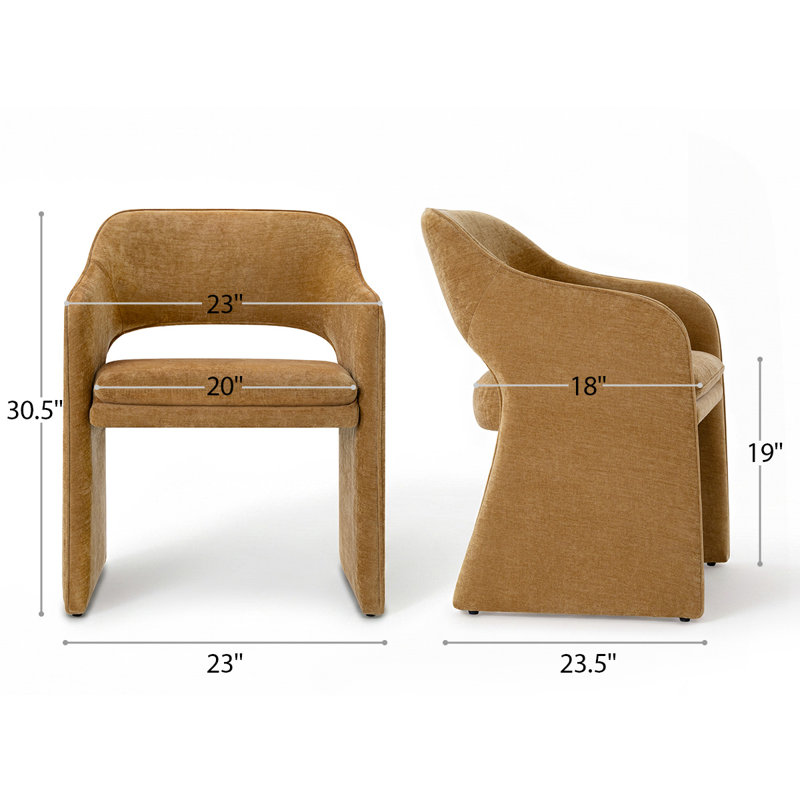 19" Seat Height Upholstered Chenille Dining Armchair, Gold