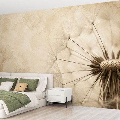 Papier peint adhésif peler et coller délicat pissenlit rapproché minimaliste beige doux auto-adhésif amovible pour décoration murale 69 po x l 96 po