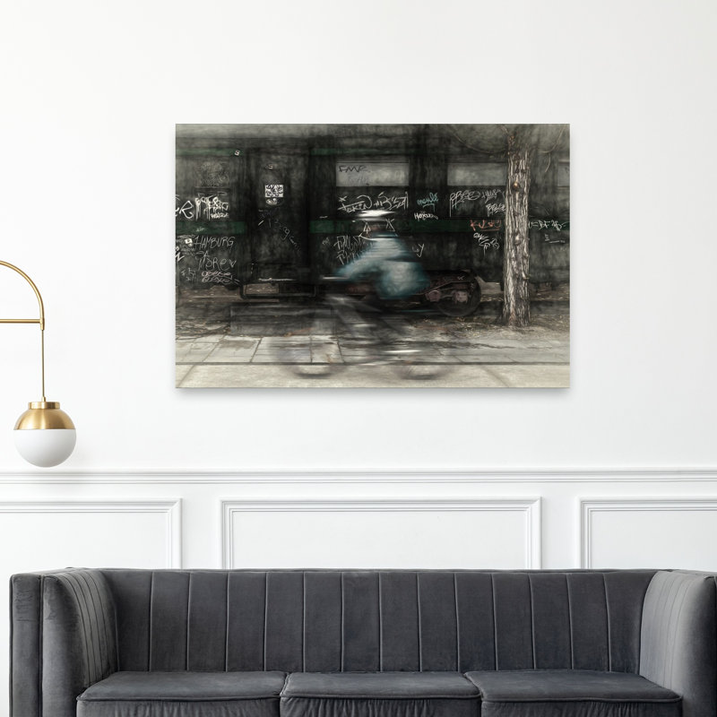 «Urban Motion Blur Rider Abstract Contemporary City Tree», reproduction d'art murale, 40" H x 60" W