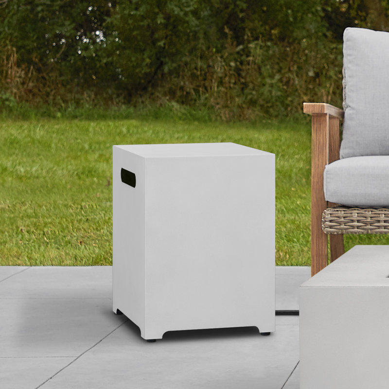 White Powder-Coated Steel Propane Tank Cover and Side Table