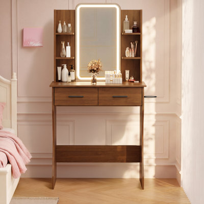 Coiffeuse de maquillage avec miroir lumineux à DEL et prise de courant et coiffeuse 2 tiroirs