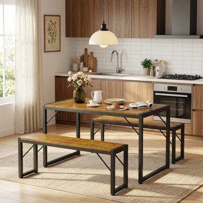 Ezzah Dining Set, Dining Table with Benches