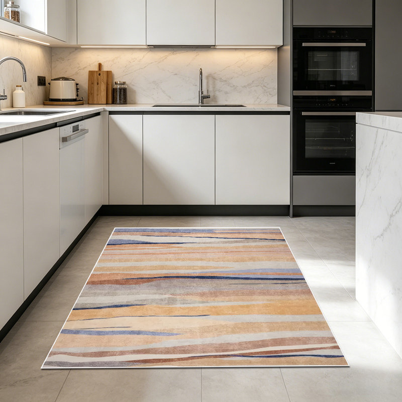 1PC Abstract Mixed Earth Tone Wavy Striped Pattern area rugs for Living Room, Soft and Comfortable, Suitable for all seasons, easy-to-maintain, machine washable Indoor floor mat, Under Table Farmhouse suitable for Bedroom, Dining Room, Entryway,...
