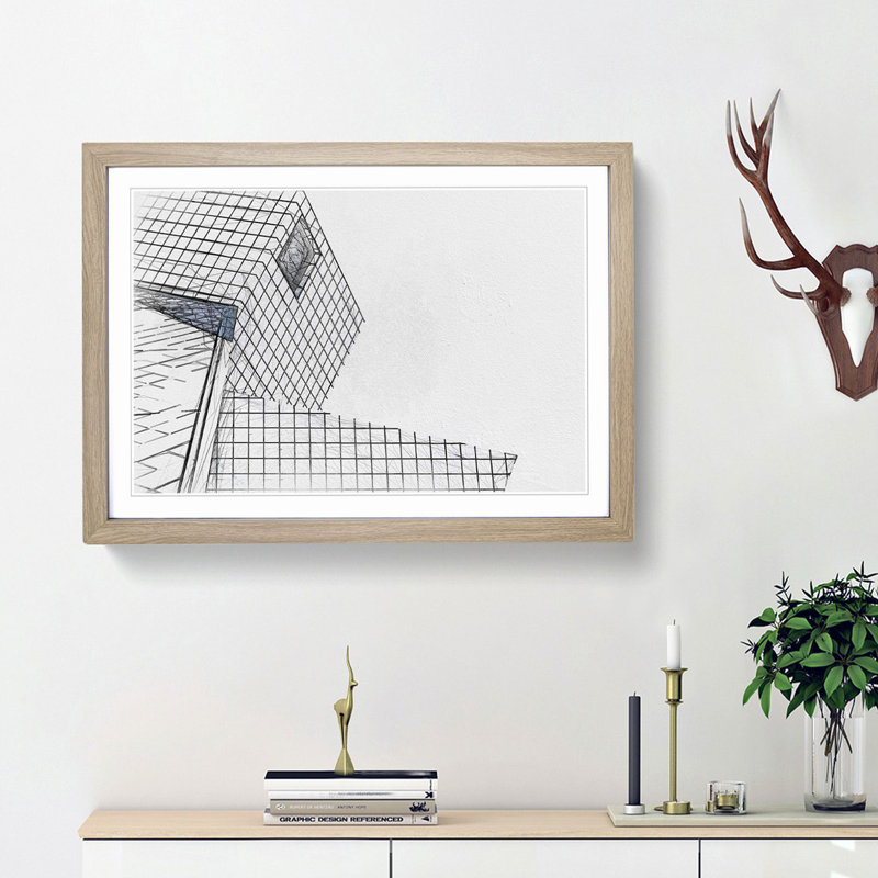 Architecture Sketch Vol.29 in Abstract - Picture Frame Drawing Print, Oak Framed, 48cm H x 65cm W x 2cm D