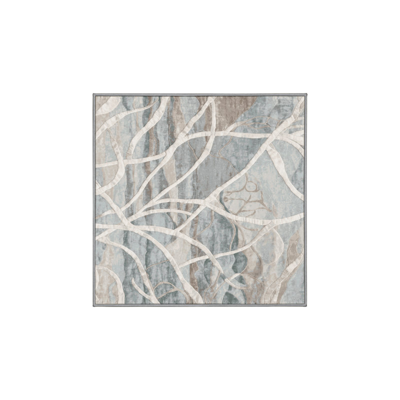 Machine Washable Gray Area Rug, Square 4'