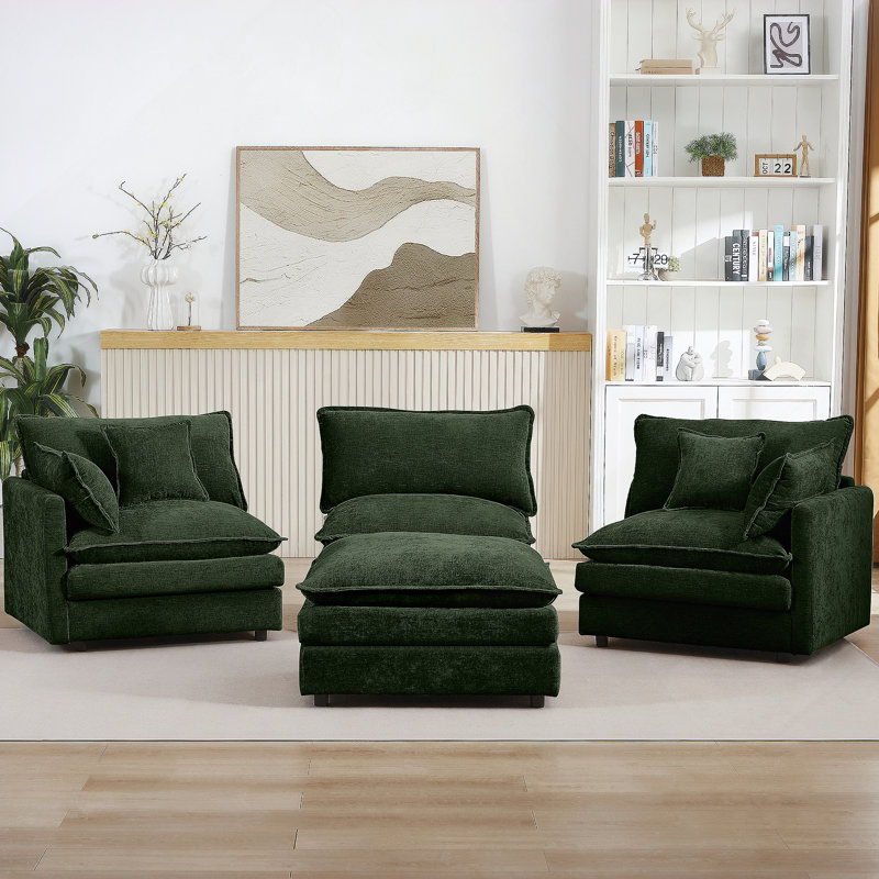 Modular Sectional Sofa With Movable Ottoman, DIY Configurable L-Shaped Couch For Living Room, Cloud-Like Comfort And Chenille Upholstery.