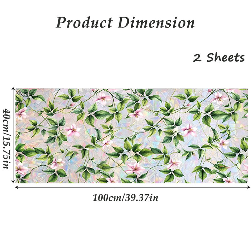 Film d'intimité pour fenêtre 2 feuilles, autocollant de fenêtre décoratif floral, 15,7 po x 39,4 po