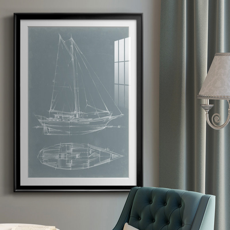 Yacht Sketches III, reproduction d'art encadrée, Cadre noir, H 36,5 po x l 26,5 po x P 1 po
