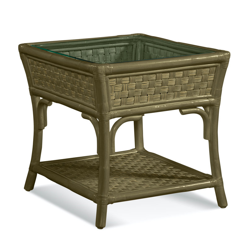 Boca Glass End Table, Brass